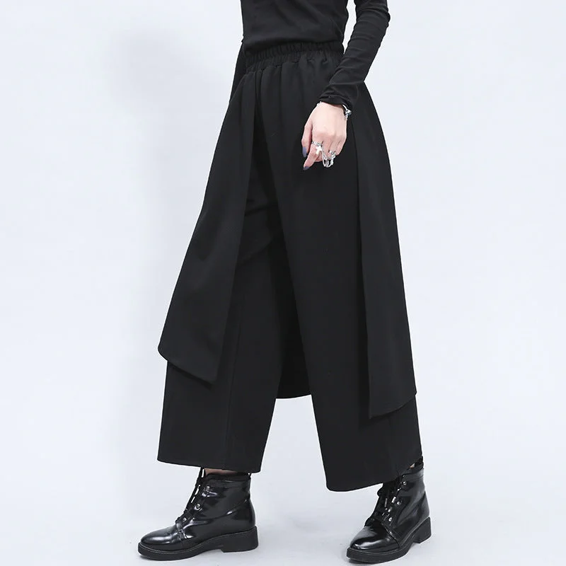 Irregular Fake Two Piece Stitching Loose Wide Leg Pants Comfy Cargo Trousers