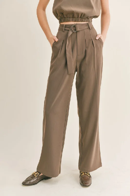 Sage the Label Winona Belted Trousers in Oak Trousers Running Lightweight