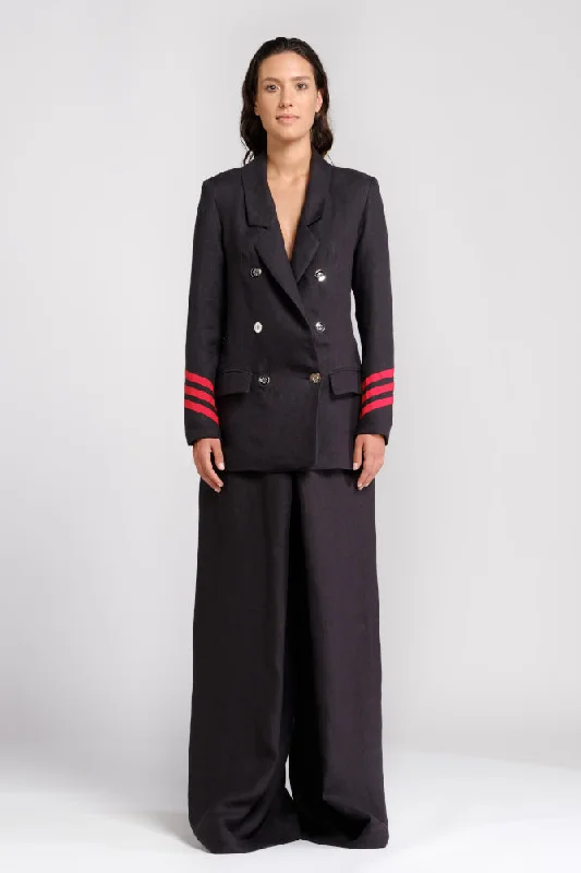 Black hemp jacket with sleeve details Tailored Jacket Straight Jacket A-Line Jacket