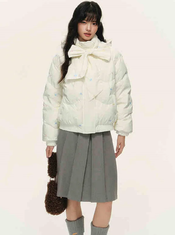 Ribbon Tie Design Hooded Girly Down Jacket NTO0155 Jacket Blazer Coat