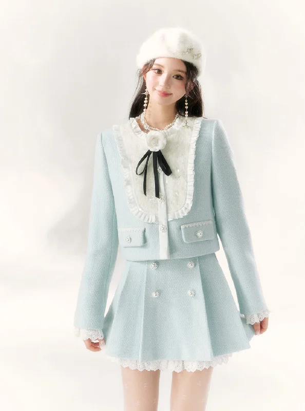 Blue and White Camellia Design Lace Jacket/Skirt BBB0103 Tailored Jacket Straight Jacket A-Line Jacket