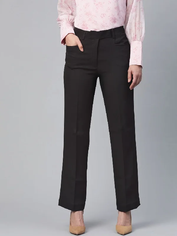 Regular Fit Mid Waist Stretch Trouser- Black Trousers Versatile Stylish