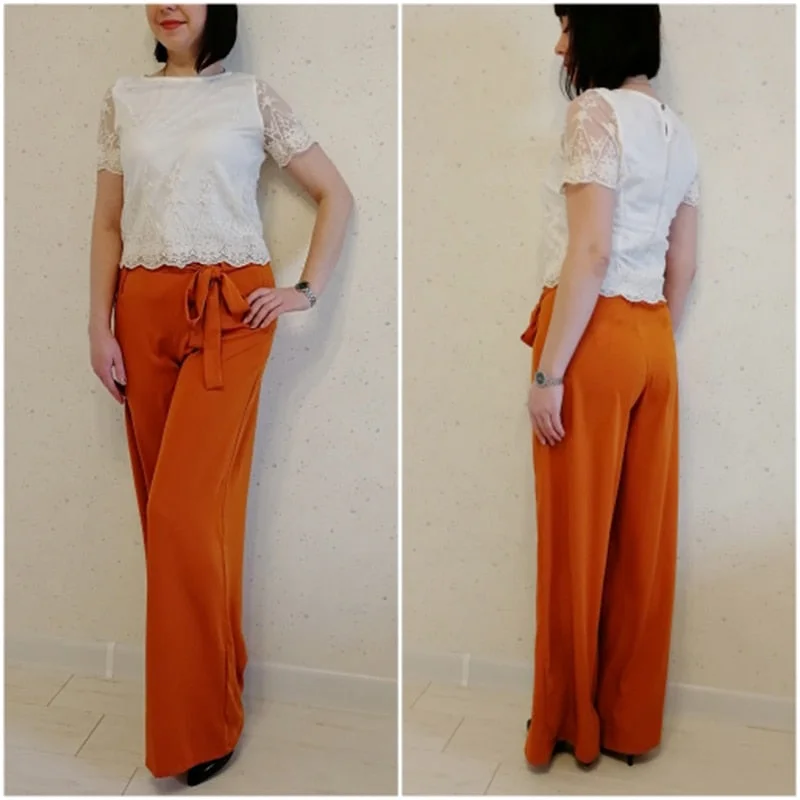 Orange Chiffon Palazzo Pants Soft Sweatpants Style