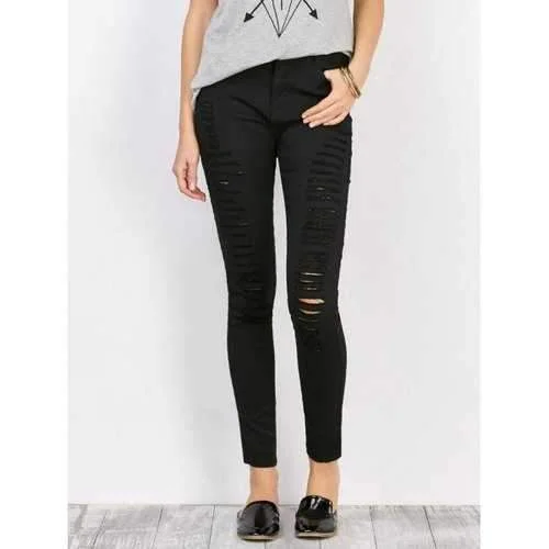 Distressed High Waist Stretchy Skinny Pants - Black 2xl Chic Capri Pants