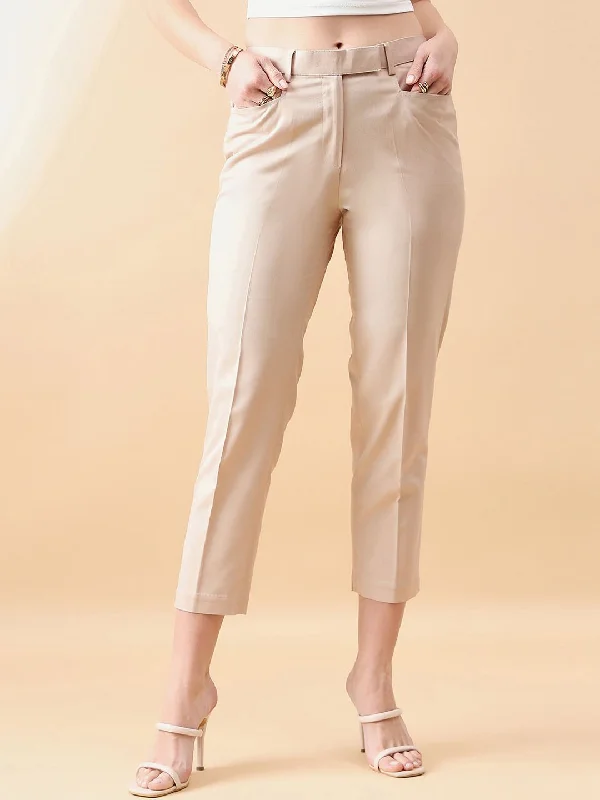 Tapered Mid Waist slim fit Trouser - Beige Trousers Bridal Satin