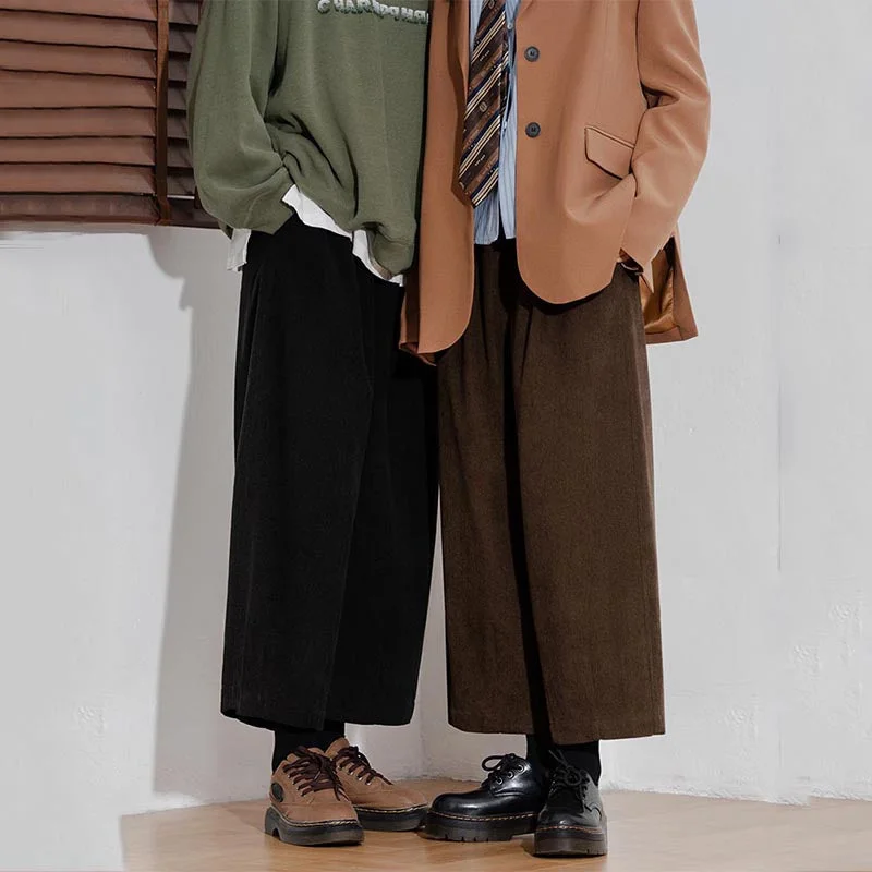 Retro Corduroy Wide Leg Ninth Pants Trendy Tapered Pants