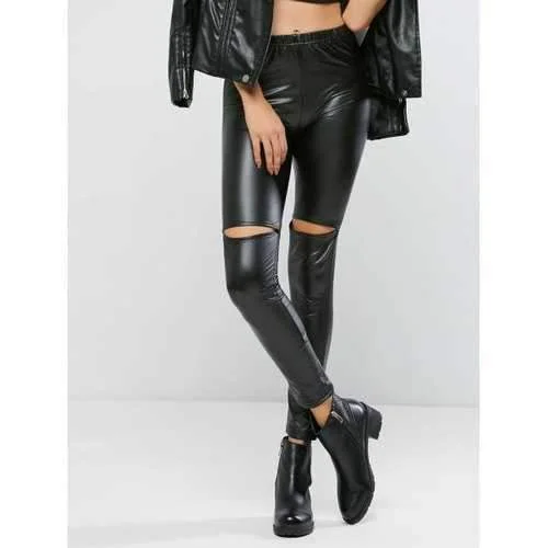 Ripped PU Bodycon Pants - Black M Comfortable Jogging Pants