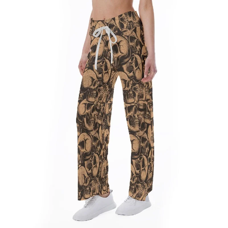 Women's Brown Skull High-waisted Straight-leg Trousers Trousers Vintage Classic