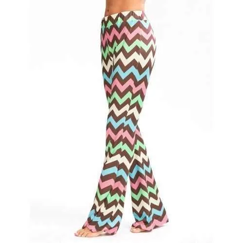 Multicolor Zigzag Printed Flare Pants - S Classic Pleated Pants