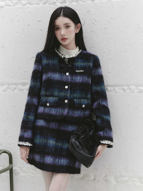 Retro Thousand Gold Suit Blue Plaid Jacket/Skirt FRA0229 Mesh Jacket Canvas Jacket Denim Jacket