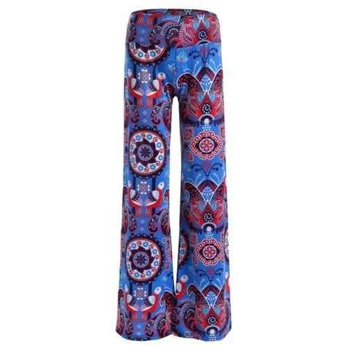 Elastic Waist Paisley Print Wide Leg Pants - Blue 2xl Relaxed Linen Pants