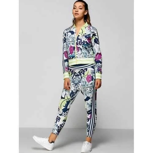 Zip Up Printed Top with Ankle Pencil Pants - M Soft Cotton Pants