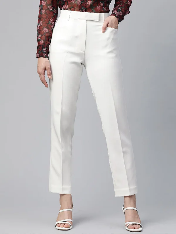 Regular Fit Mid Waist Stretch trouser- White Trousers Timeless Classic