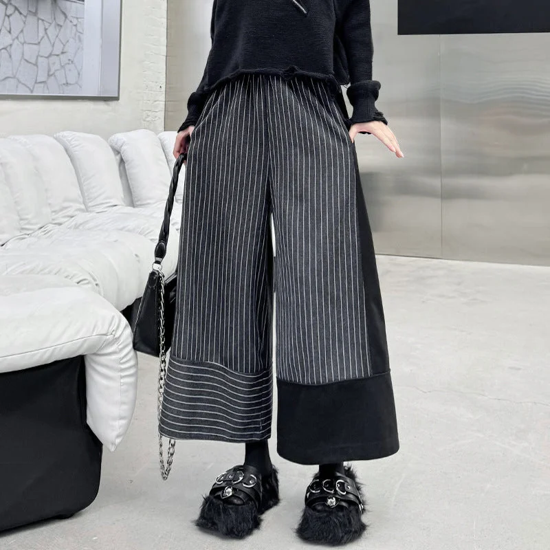 Contrast Color Casual Wide-leg Striped Straight Pants Fashionable Jogger Pants