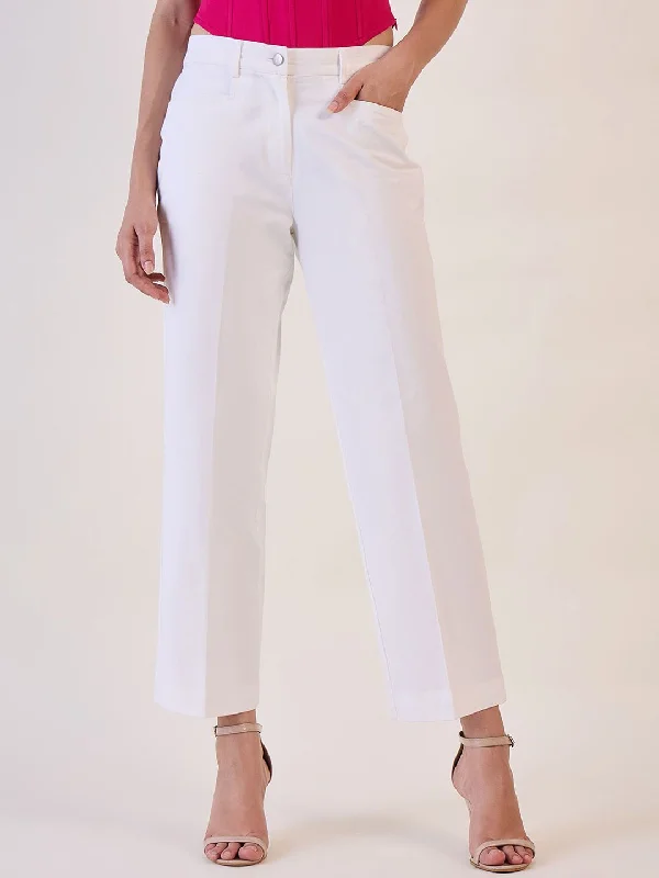 White Straight Fit Mid Waist Trouser Trousers Party Sparkling