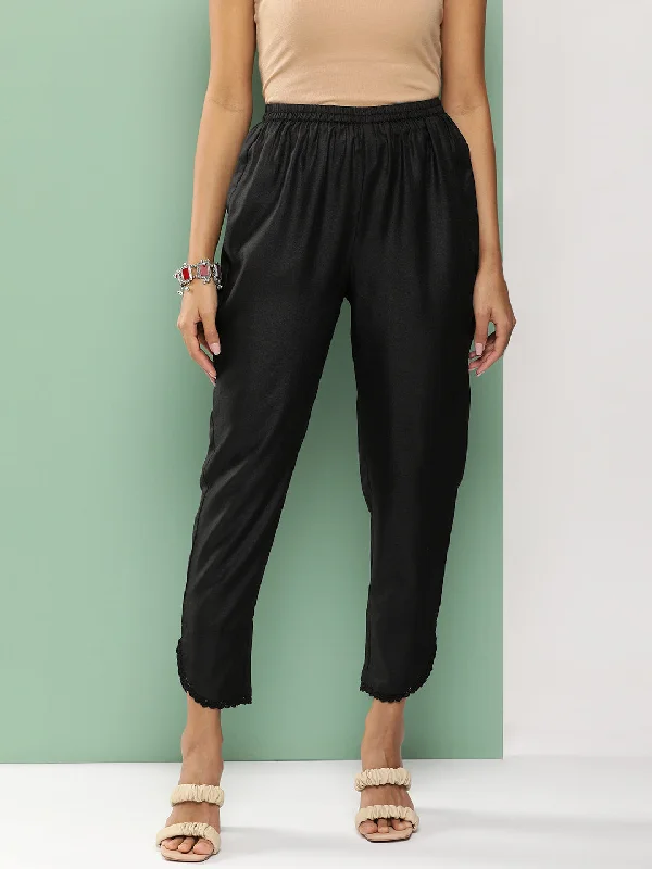 Black Loose Fit Gathered Trousers Trousers sophisticated sleek