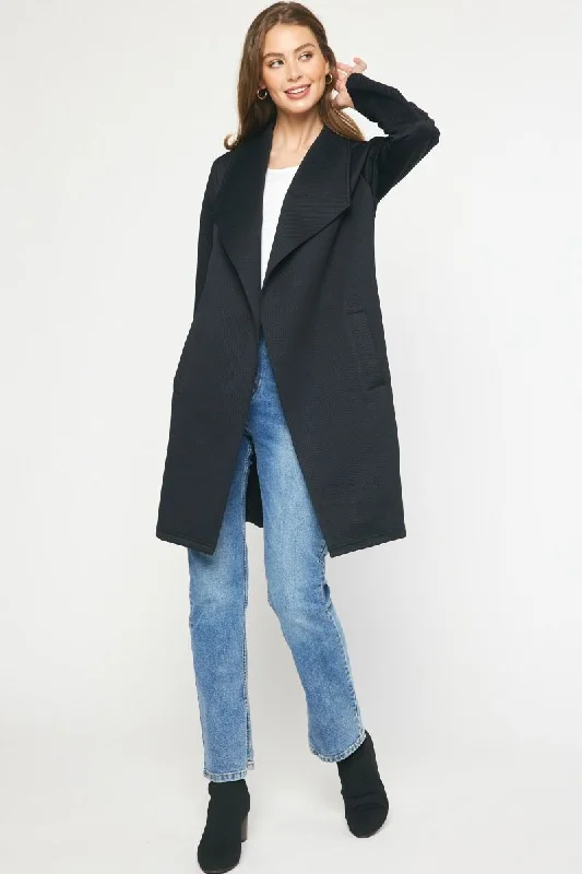 Obsessed Black Textured Jacket Front Pockets Side Pockets Patch Pockets