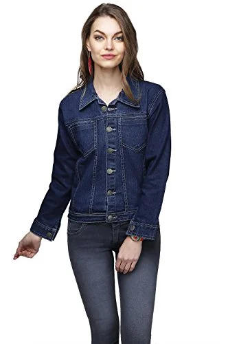 GANGA Women's Denim Jacket (DBLU8001_Blue_L) Plaid Jacket Tartan Jacket Houndstooth Jacket