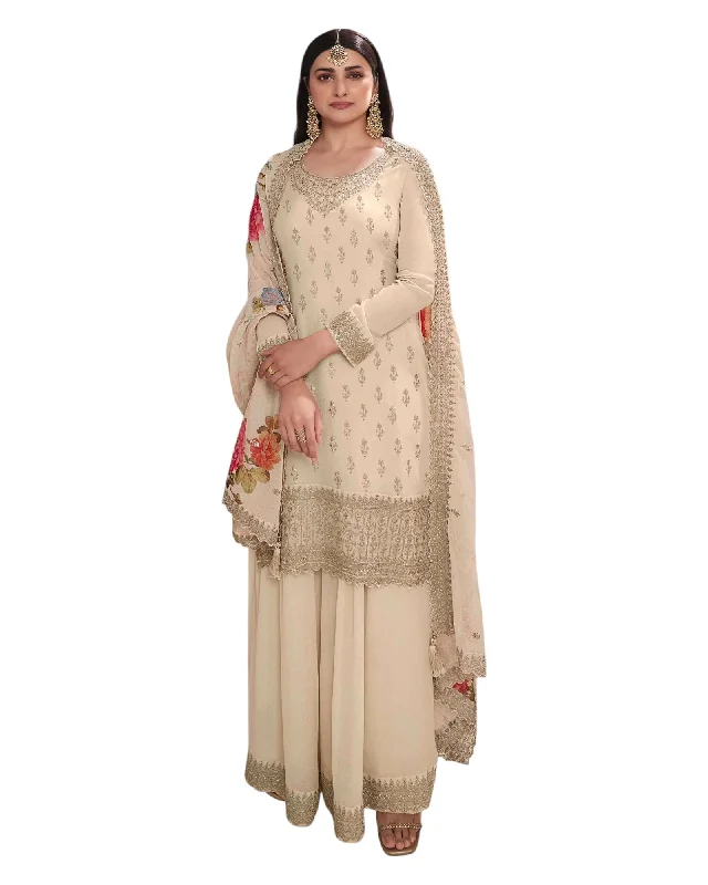 Cream - Simple / Classy Ladies Indian Palazzo Trousers Suit with Printed Dupatta - Size 20 (46") - VF67835 TK1024 Trousers Hiking Durable