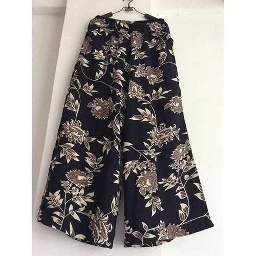 Vintage Style Elastic Waist Floral Print Loose-Fitting Palazzo Pants For Women - Black One Size(fit Size Xs To M) Cozy Jogger Leggings