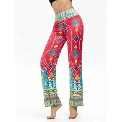 Elastic High Waisted Ethnic Print Boho Pants - Red Xl Lightweight Linen Pants