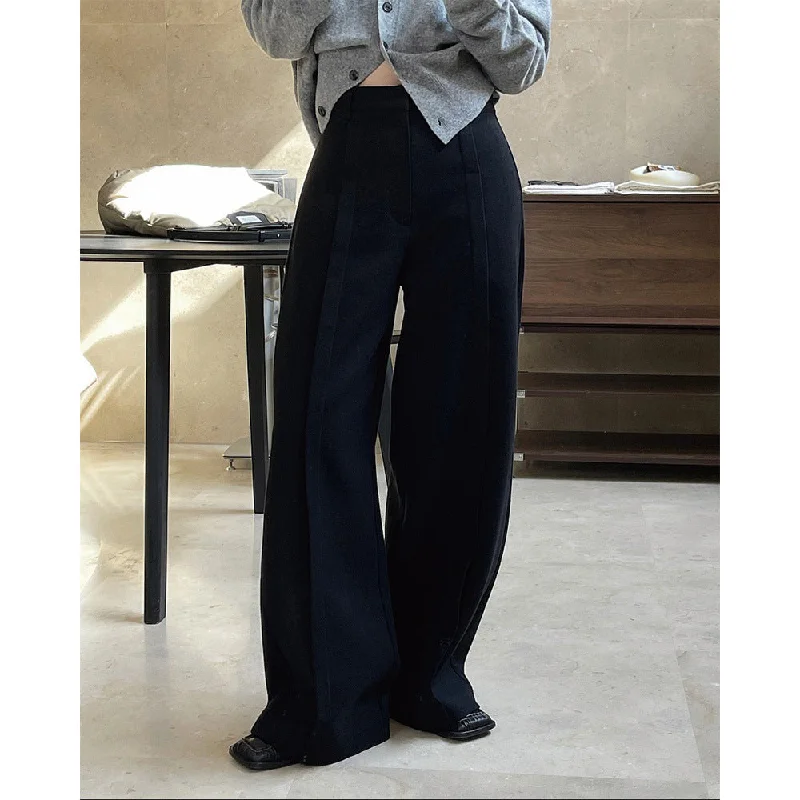 Brushed High Waist Pleated Wide Leg Trousers Trousers Office Stylish