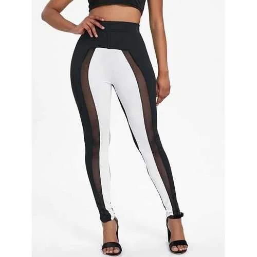 Two Tone Mesh Insert See Thru Pants - L Fashionable Track Pants