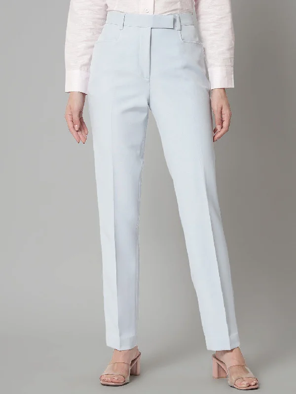 Poly Viscose Mid Waist Regular Fit Formal Trouser - Ice Blue Trousers New Arrival