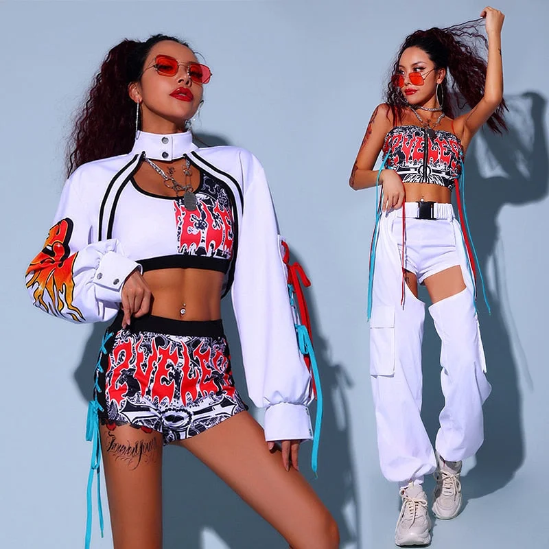 Hip Hop Style Rave Top + Pants Sets (Two Variants) Stylish Elastic Waist Pants