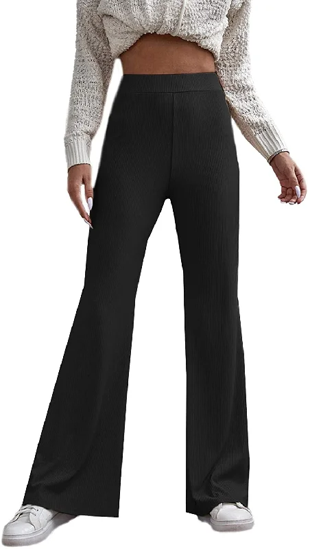 SOLY HUX Women's Elastic Waist Tie Front Flare Leg Pants Ribbed Knit Trousers Trousers Prom Sequined