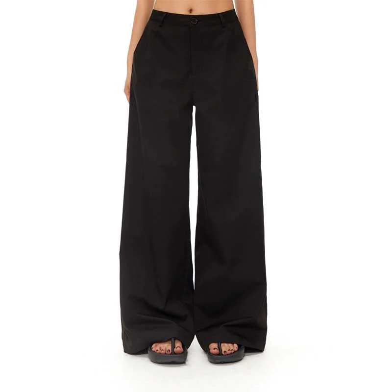 Loose Straight Casual Black Trousers Cropped Trousers Casual Linen