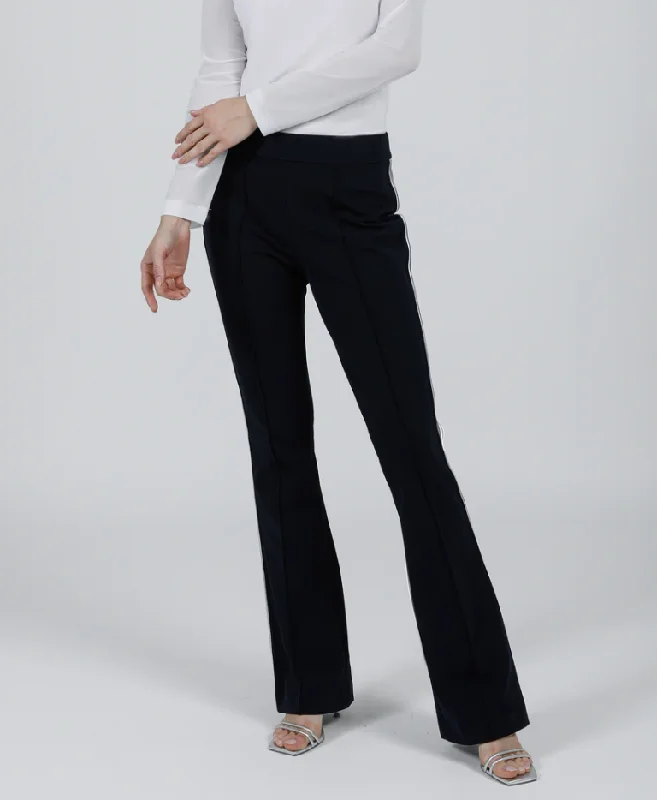 Hilton Hollis Miracle Stretch Pant With Stripe Midnight/Silver Stylish Elastic Waist Pants