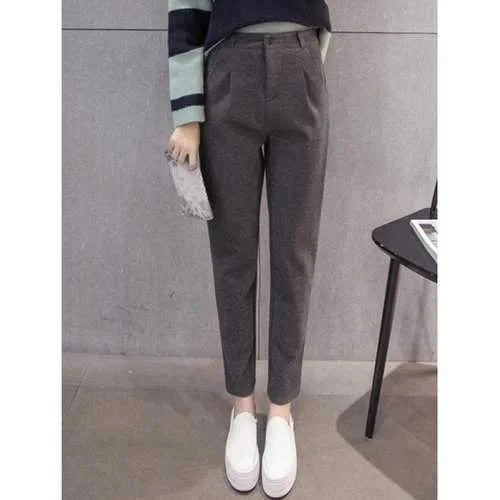 High Waisted Fitted Woolen Pants - Gray Xl Classic Cropped Pants