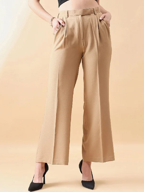 High Waist Straight Trouser - Beige Trousers Occasion Special