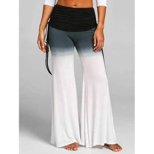 Ruched High Waist Ombre Color Flare Pants - White M Comfortable Maternity Pants