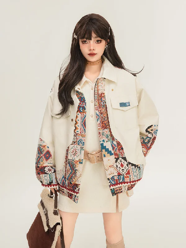 Exotic Pattern White Leather Jacket & Waist Belt Shirt Silhouette Dress KEI0033 Elasticated Jacket Padded Jacket Insulated Jacket