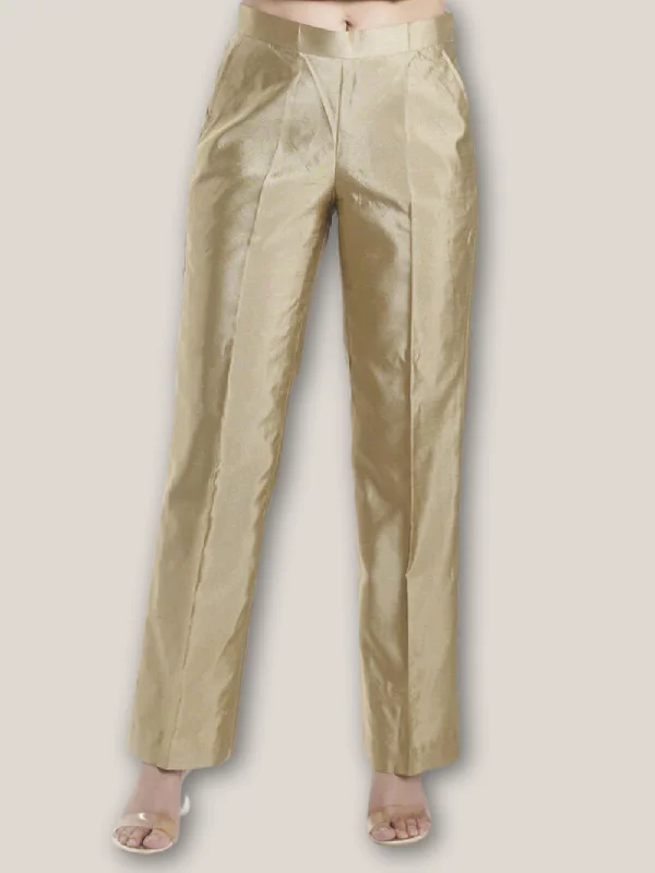 Silk Comfort fit Mid Waist Trouser - Golden Beige Trousers versatile functional