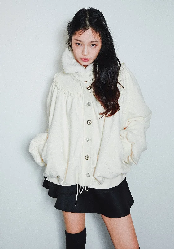 White Fur Collar Detachable Gathered Cloud Jacket SEL0003 Lace Jacket Ribbed Jacket Sequined Jacket