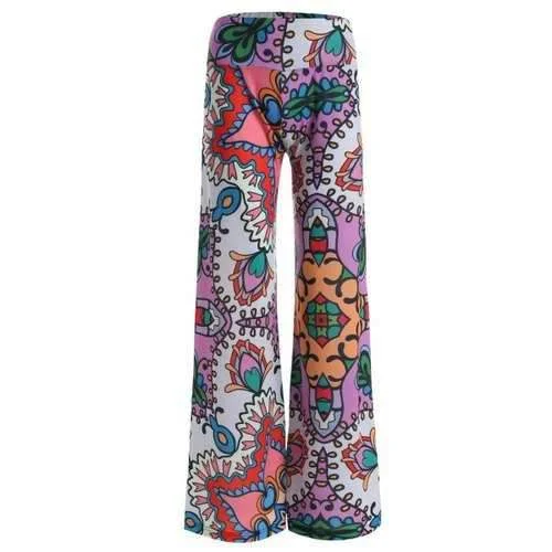 High Rise Allover Print Wide Leg Palazzo Pants - Xl Trendy Work Pants