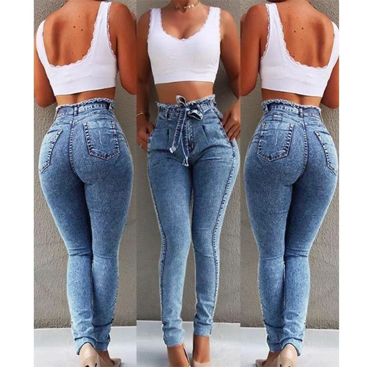 High Waist Stretchy Denim Print Pencil Pants (3 colors) Elegant Trouser Pants