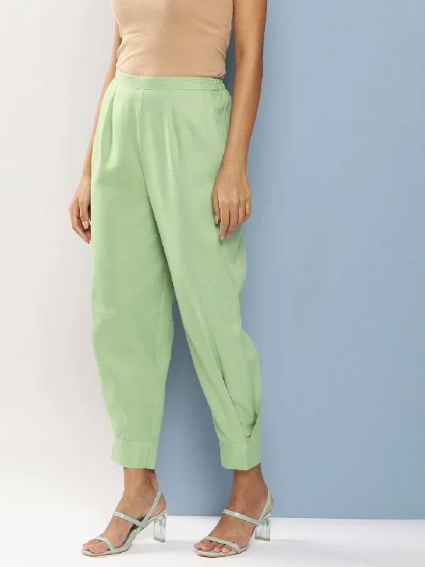 Green Loose Fit Pleated Trousers Trousers stylish modern