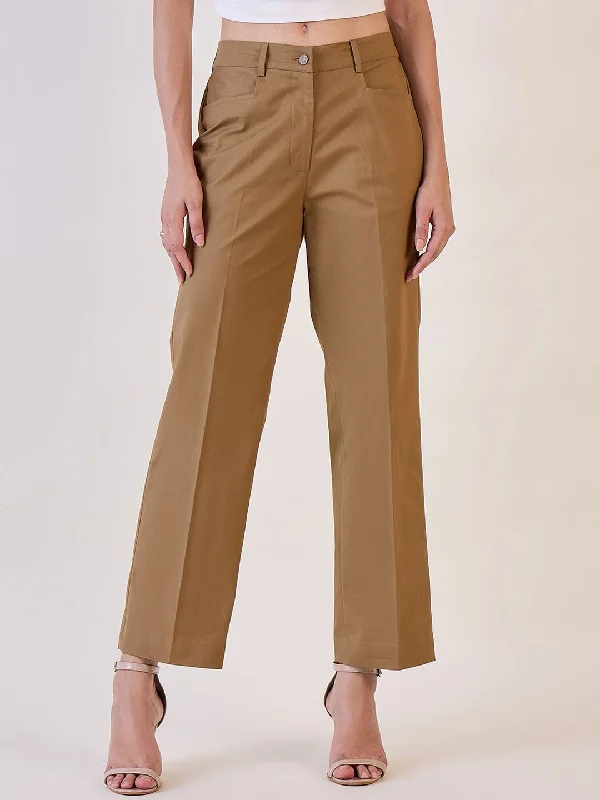 Brown Straight Fit Mid Waist Trouser Trousers Prom Sequined