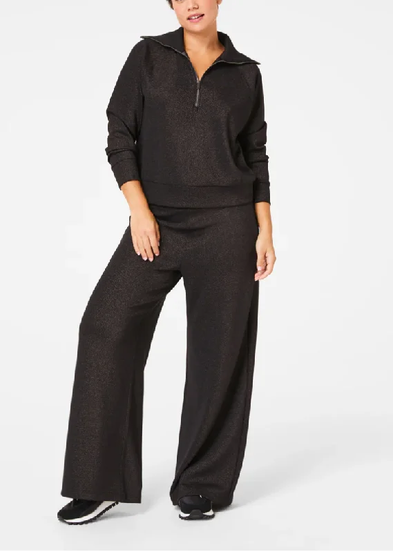 Spanx Air Shimmer Wide Leg Pant Black Classic Bootcut Trousers