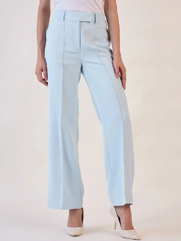 Light Blue Mid Waist Straight Fit Trouser Trousers Business Professional