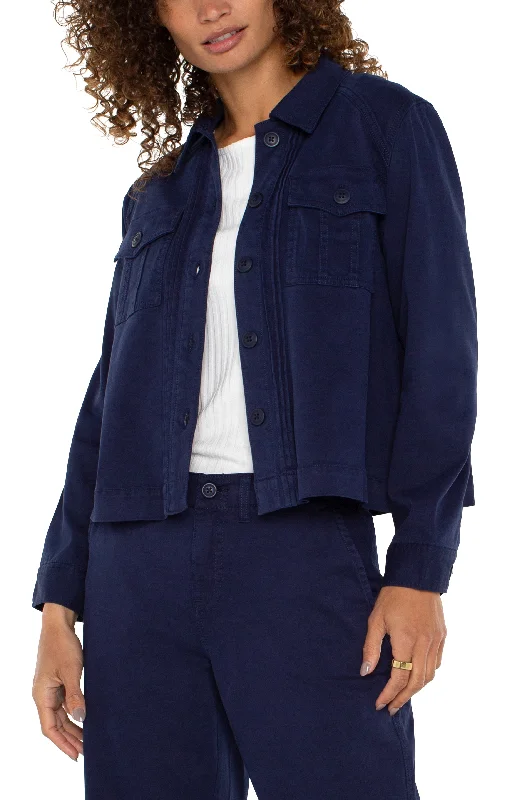 Pleat Back Crop Jacket w 22.5" hps Snapped Jacket Toggled Jacket Drawstring Jacket