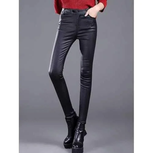 PU Skinny Pencil Pants - Black S Cozy Full-Length Pants