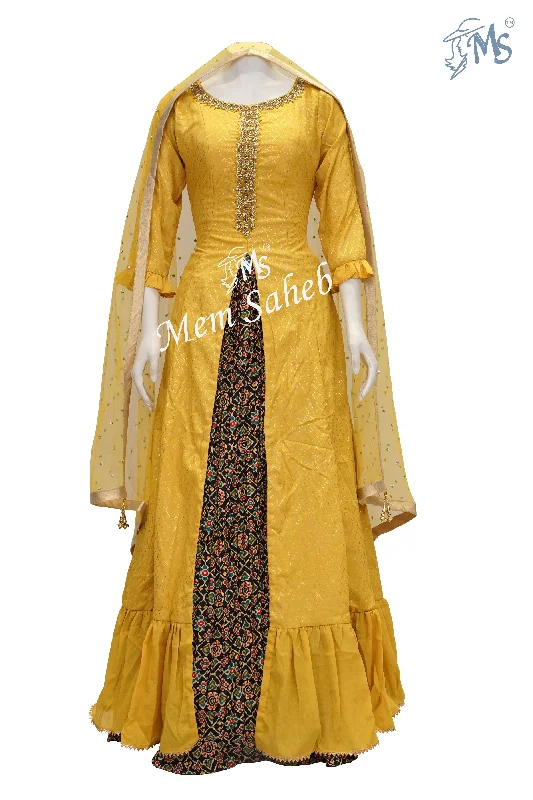 Crop Skirt Yellow Long jacket Blouse with Ikkat Print Skirt Rayon Fabric Velvet Fabric Corduroy Fabric