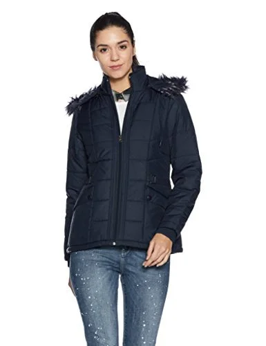 Qube By Fort Collins Women's Cape Jacket (39207_Navy_M) Herringbone Jacket Checkered Jacket Solid Jacket