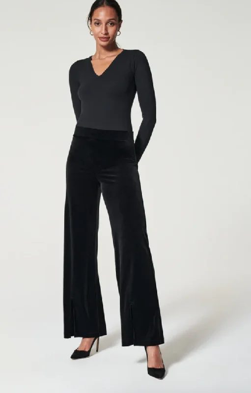 Spanx Velvet Front Slit Pant Very Black Soft Cotton Pants