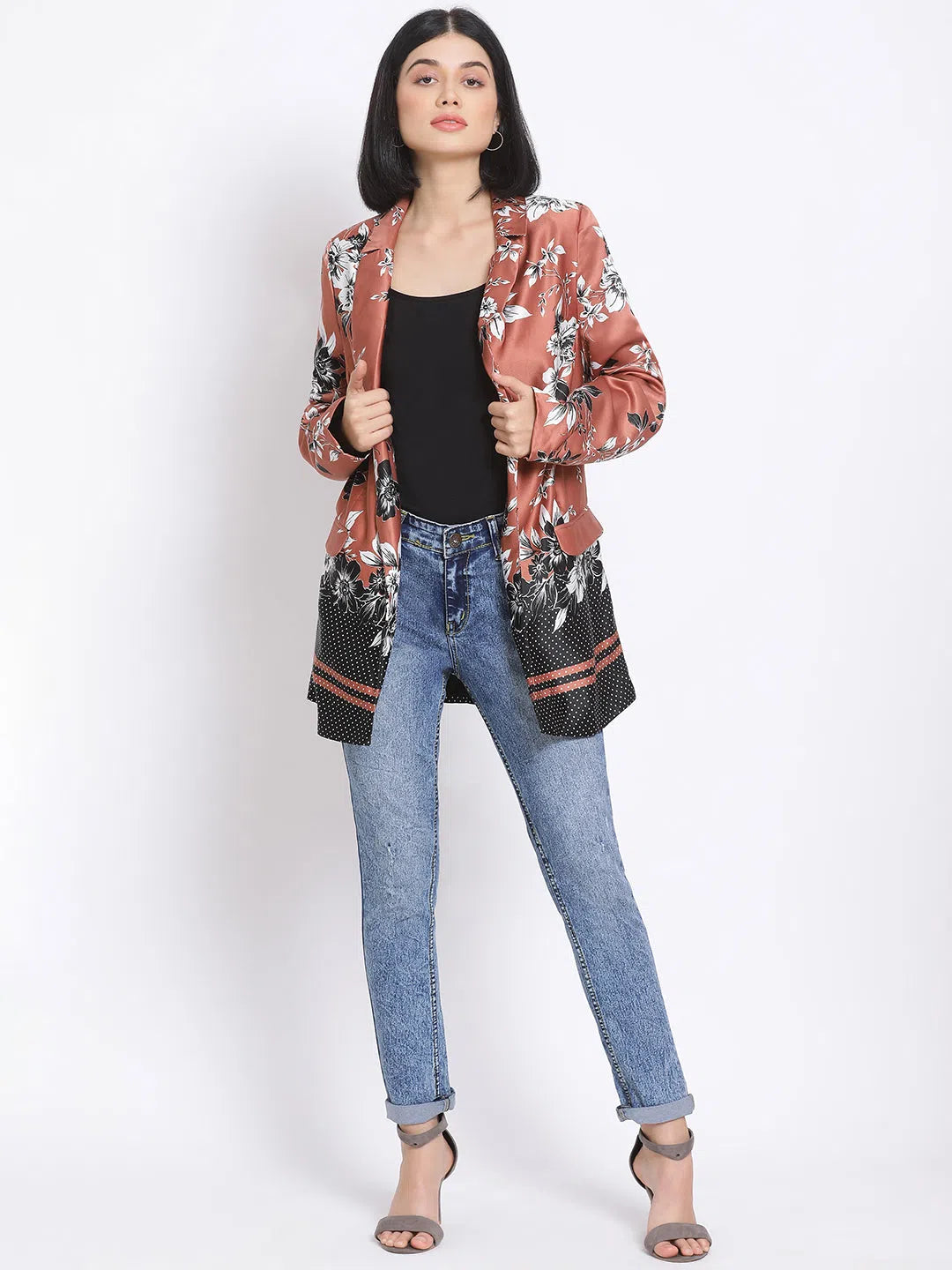 Floral Bliss Women's Blazer Jacket Mesh Jacket Canvas Jacket Denim Jacket